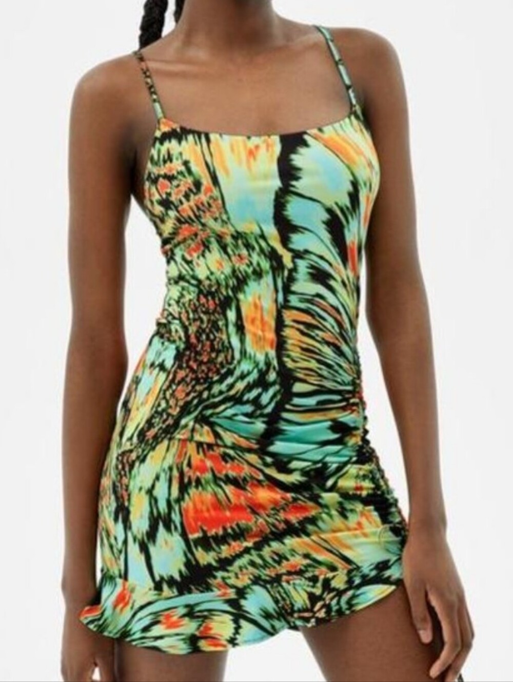 Ruched front butterfly print dress